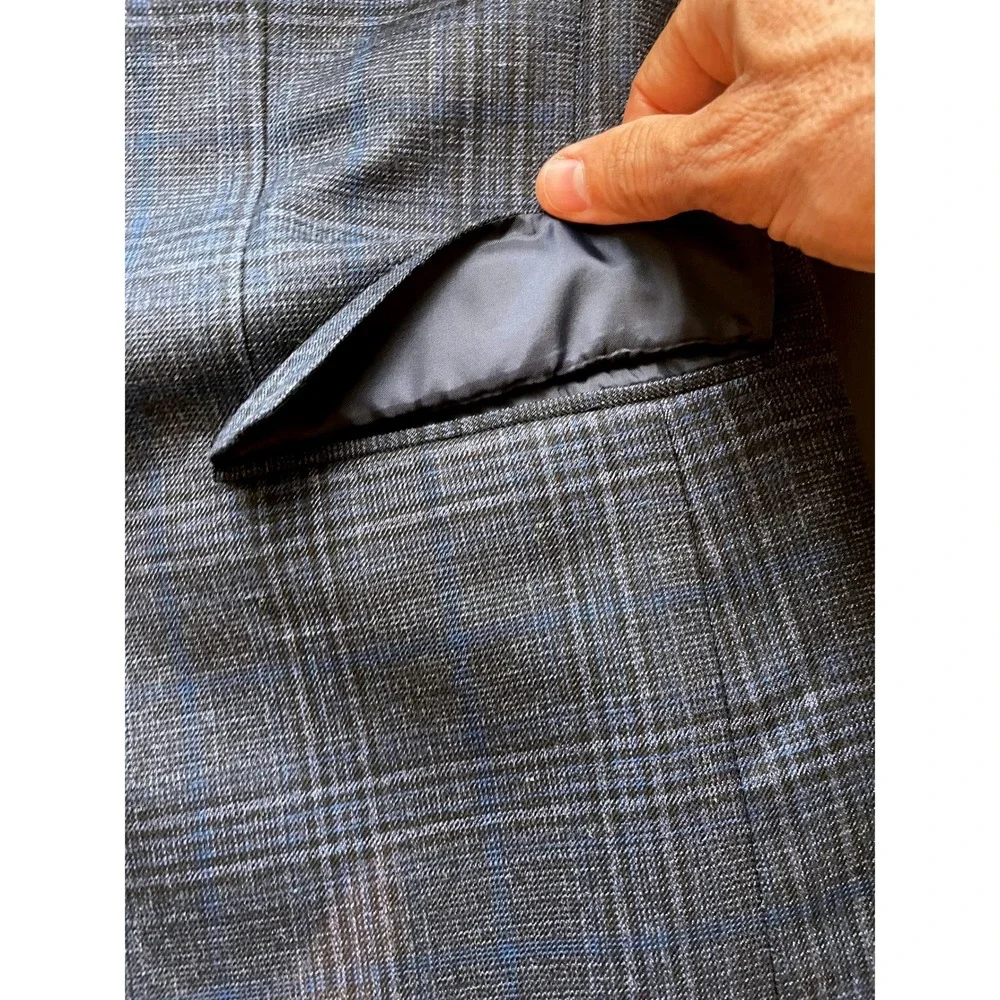 Sonneti Uomo Blazer Mens 48R Blue Gray Plaid Pockets sown